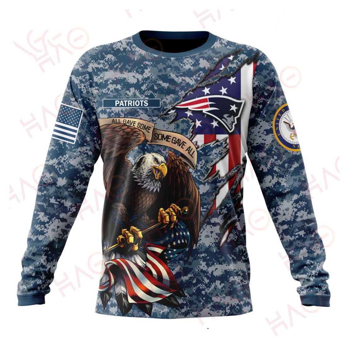 NEW ENGLAND PATRIOTS 3D HOODIE US NAVY VETERANS