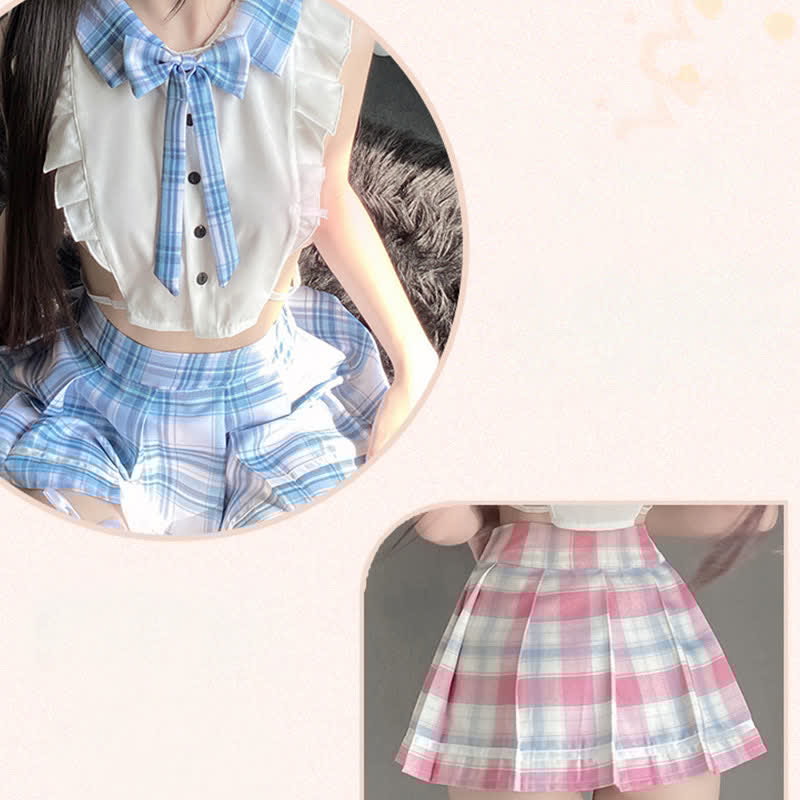 Plaid JK Uniform Hollow Out Sexy Lingerie Stockings Set