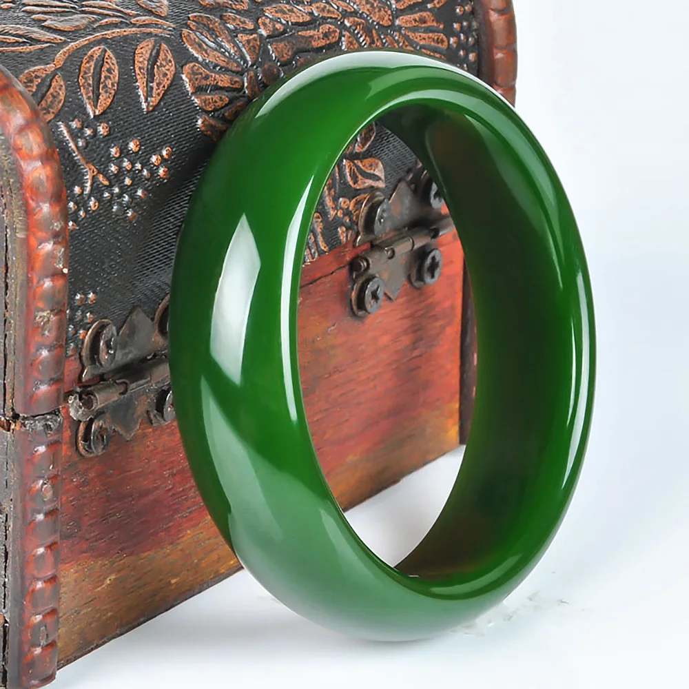 Hotan Jade Green Bangle Natural Chalcedony Jadeite High Quality Widen Bracelet For Women Jewelry Accessories Gift For Mother