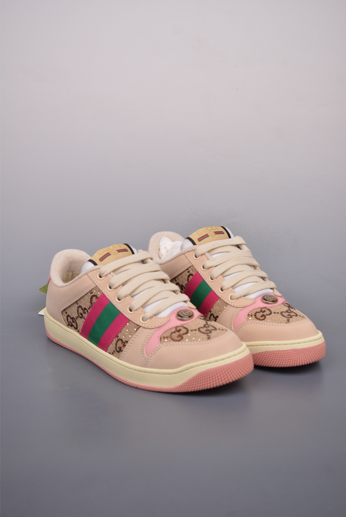 Gucci Screener GG Sneaker Low Beige Pink Green Diamond