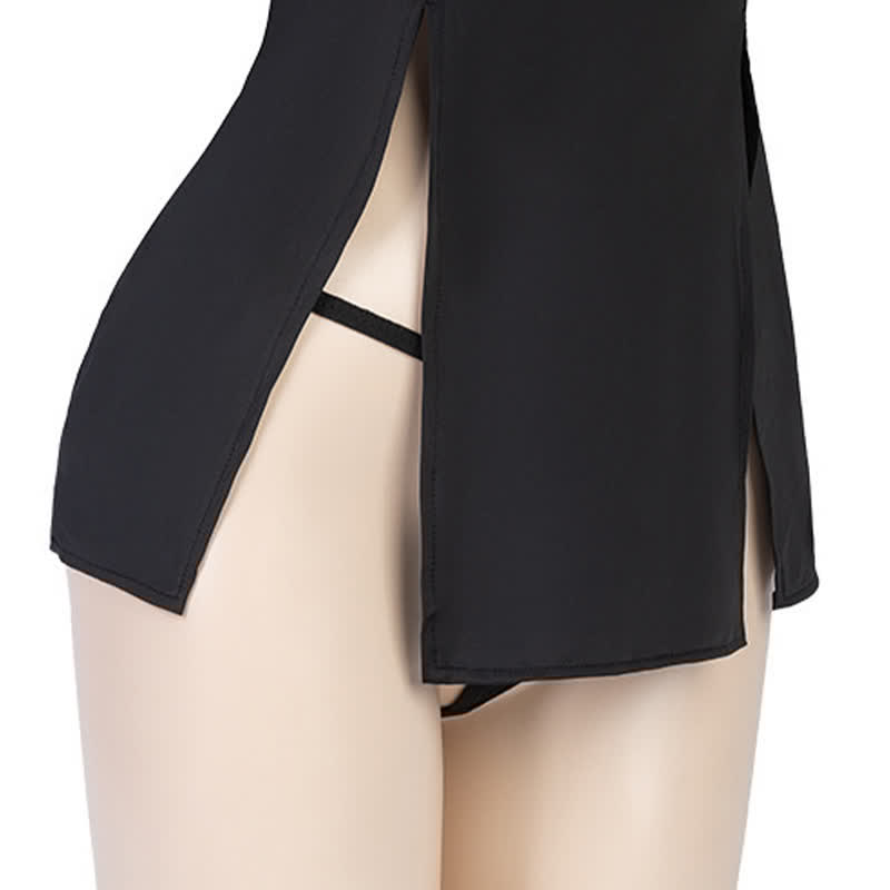 Cosplay Nun Cross Print Sexy Split Lingerie Dress
