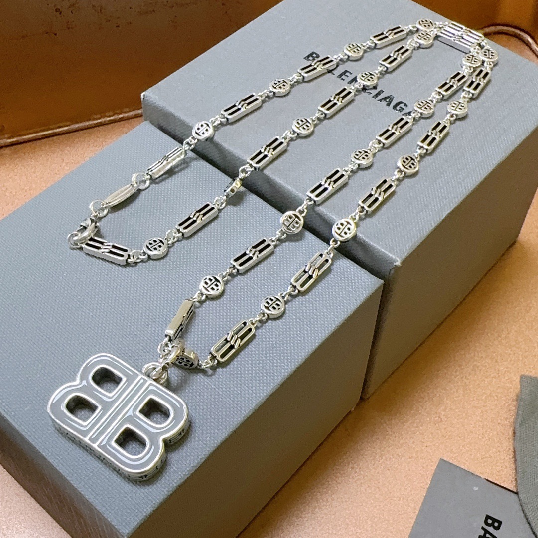 Balenciaga White BB Chain Necklace