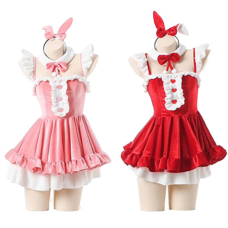 Love Heart Button Decor Ruffled Plush Slip Dress