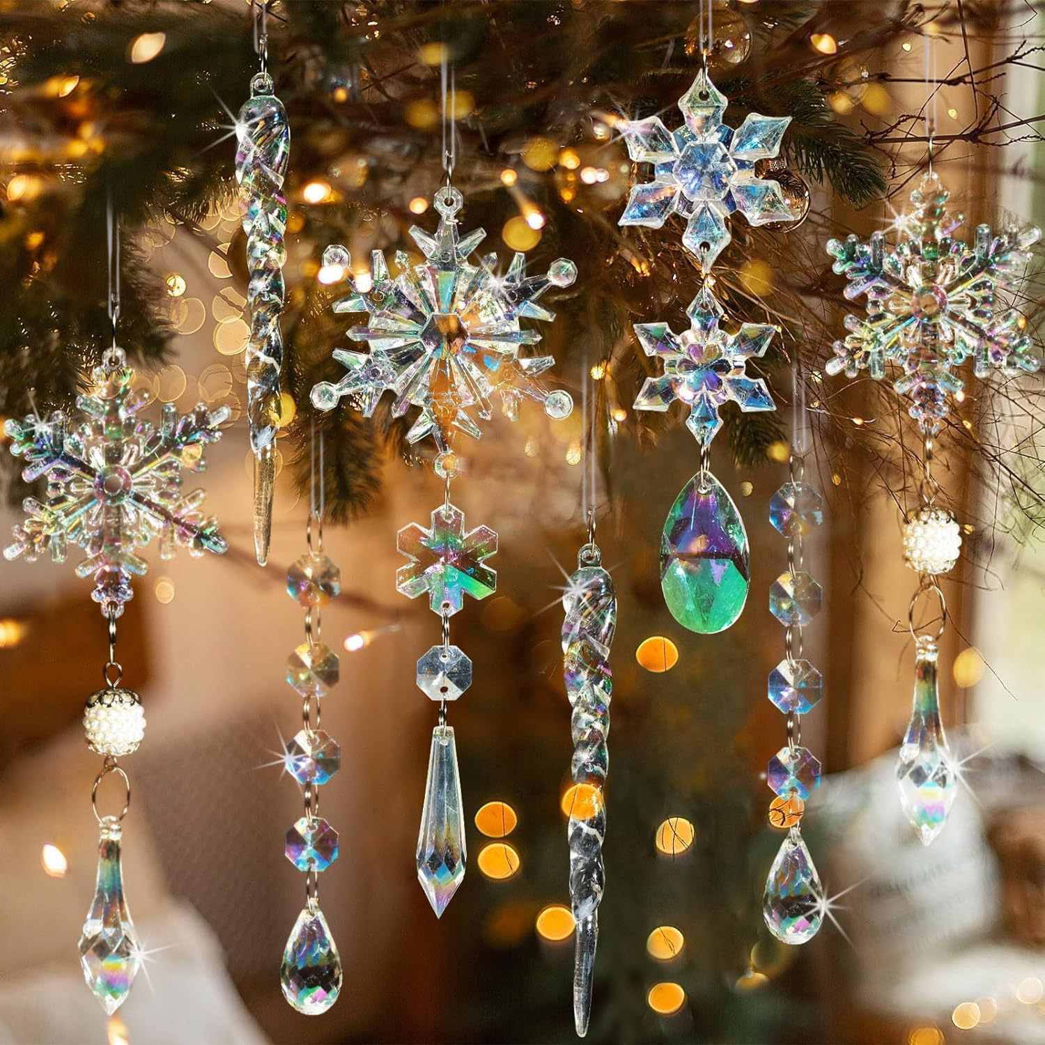 On Sale🔥Set of 18 pcs Hanging Acrylic Snowflake Icicle Ornaments with Drop Pendants