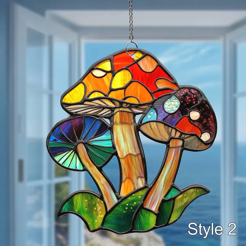 Mushroom Stained Glass Effect Art Acrylic Suncatcher
