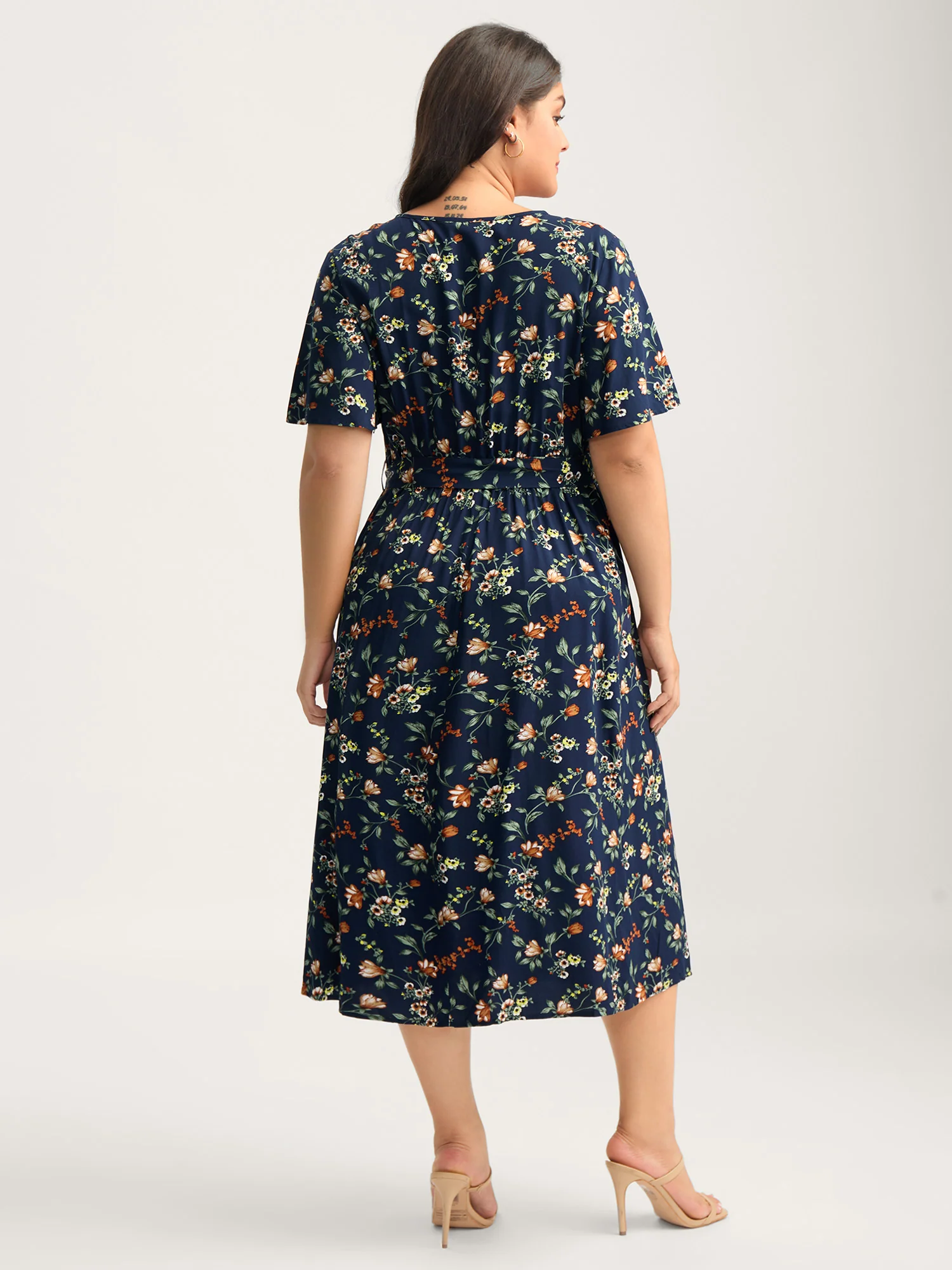 Rayon Floral Side-Tie Stretchy Midi Dress