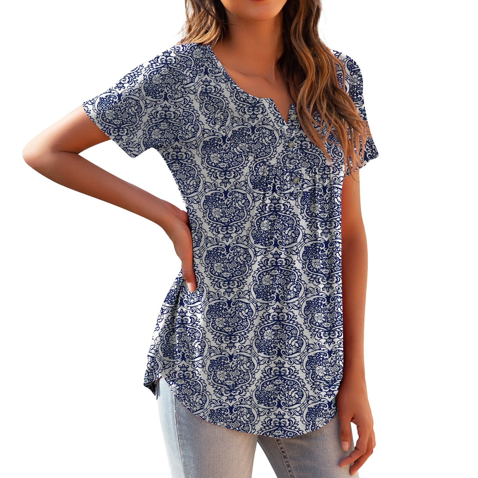 Button-Up Loose T-Shirt Top for Versatile Outfits