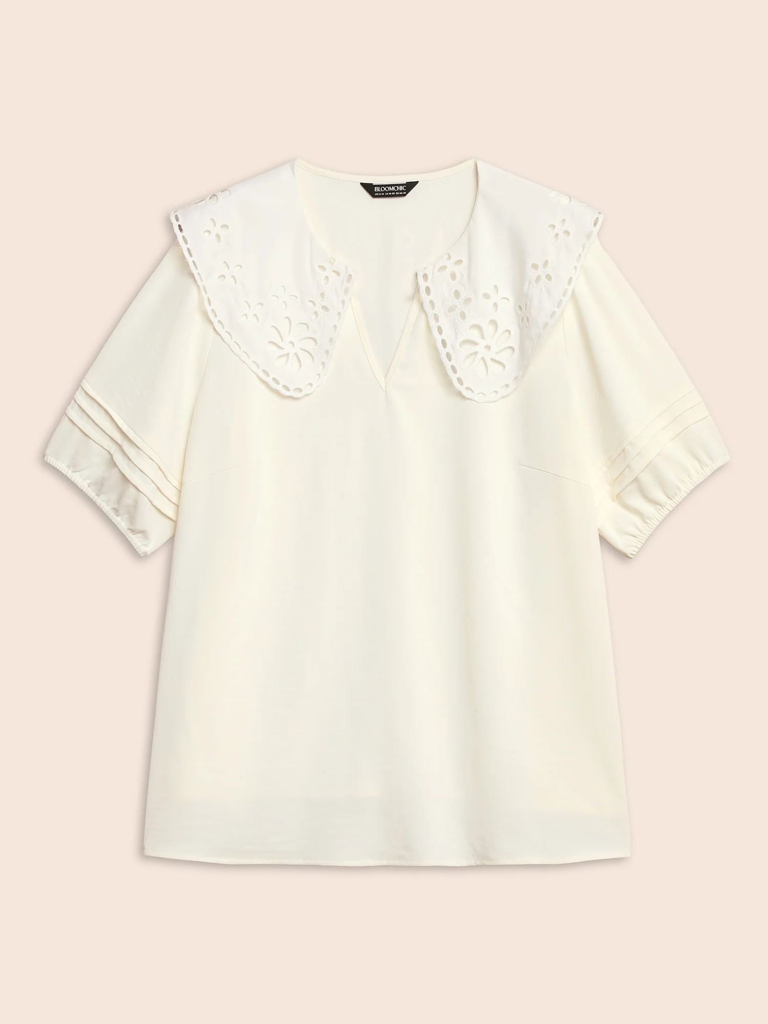 Lace Collar Lantern Sleeve Pleated Blouse