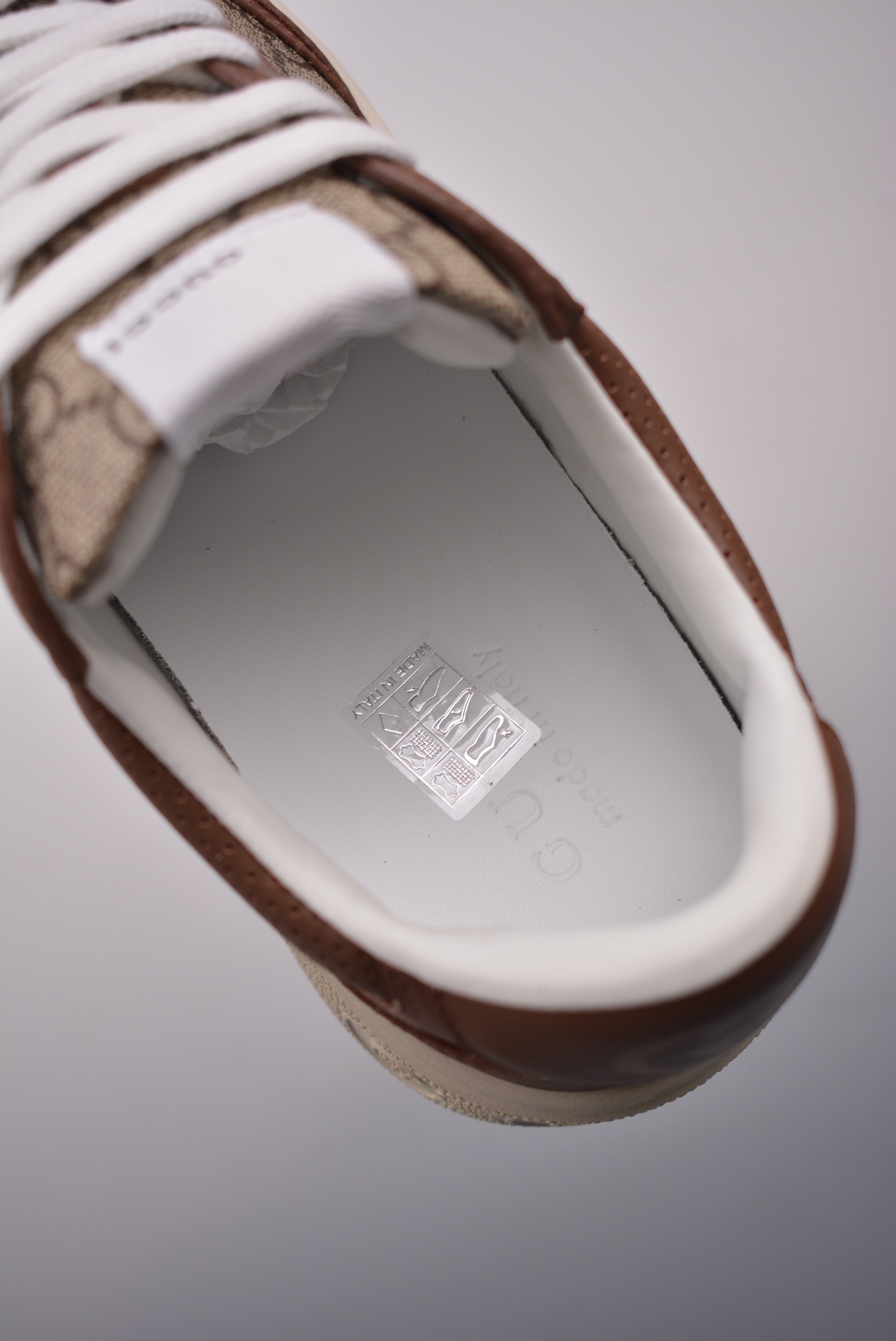 GUCCI leather dark brown ebony GG canvas white bottom