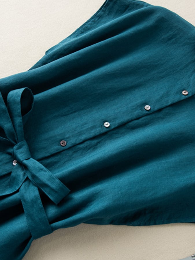Women's Solid Color Lapel Sleeveless Artistic Retro Cotton And Linen Casual Dress