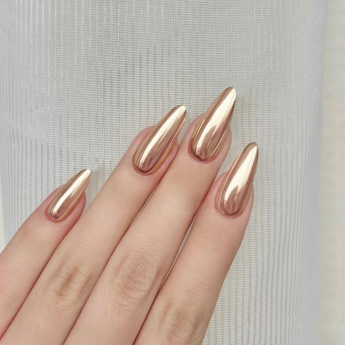 24Pcs Metal Chrome Press on Nails Medium Almond Fake Nails