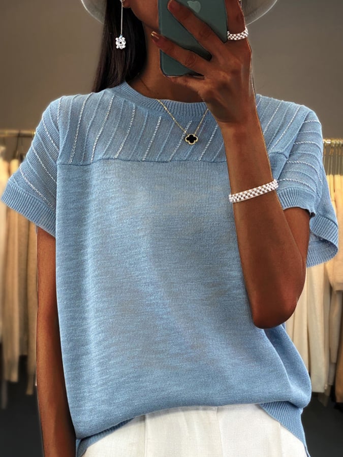 Women's Short Sleeve Casual Round Neck Knitted Top