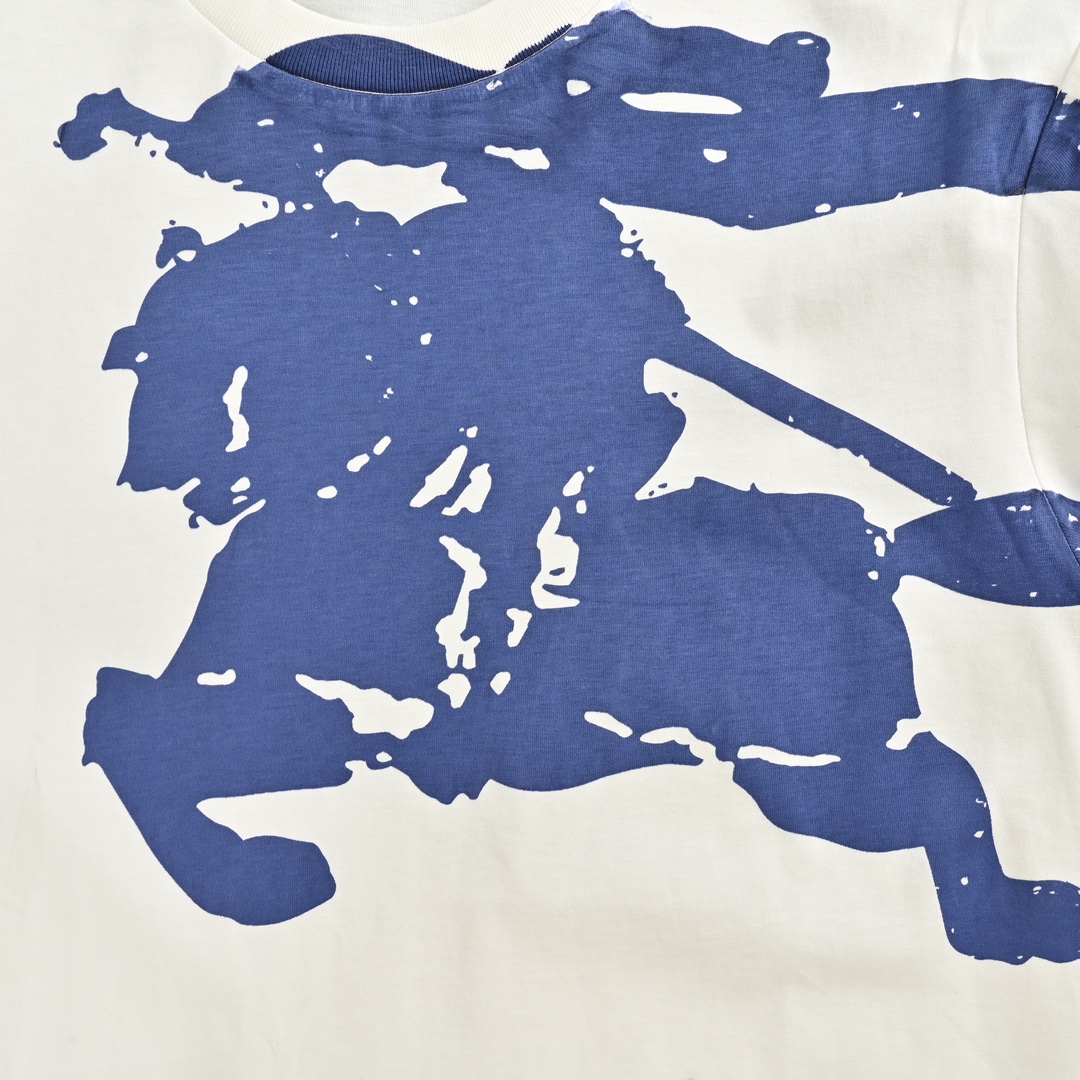 Burberry Blue Knight Horse Printed Round Neck Short Sleeve