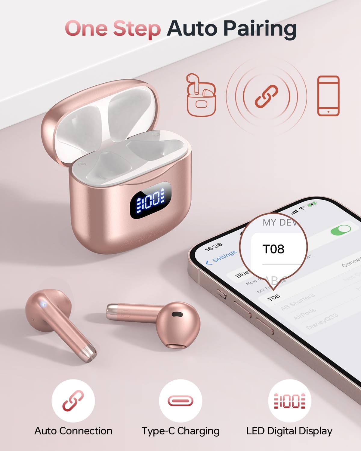 Wireless Earbuds, Bluetooth 5.3 Headphones 40Hrs Playtime with Charging Case, IPX5 Waterproof Stereo in-Ear Earphones with Microphone for iOS Android Cell Phone Sports Workout, Black