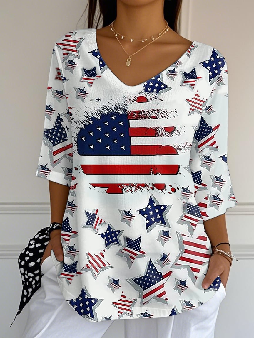 Women's The Flag Of Independence Day Printed T-Shirt