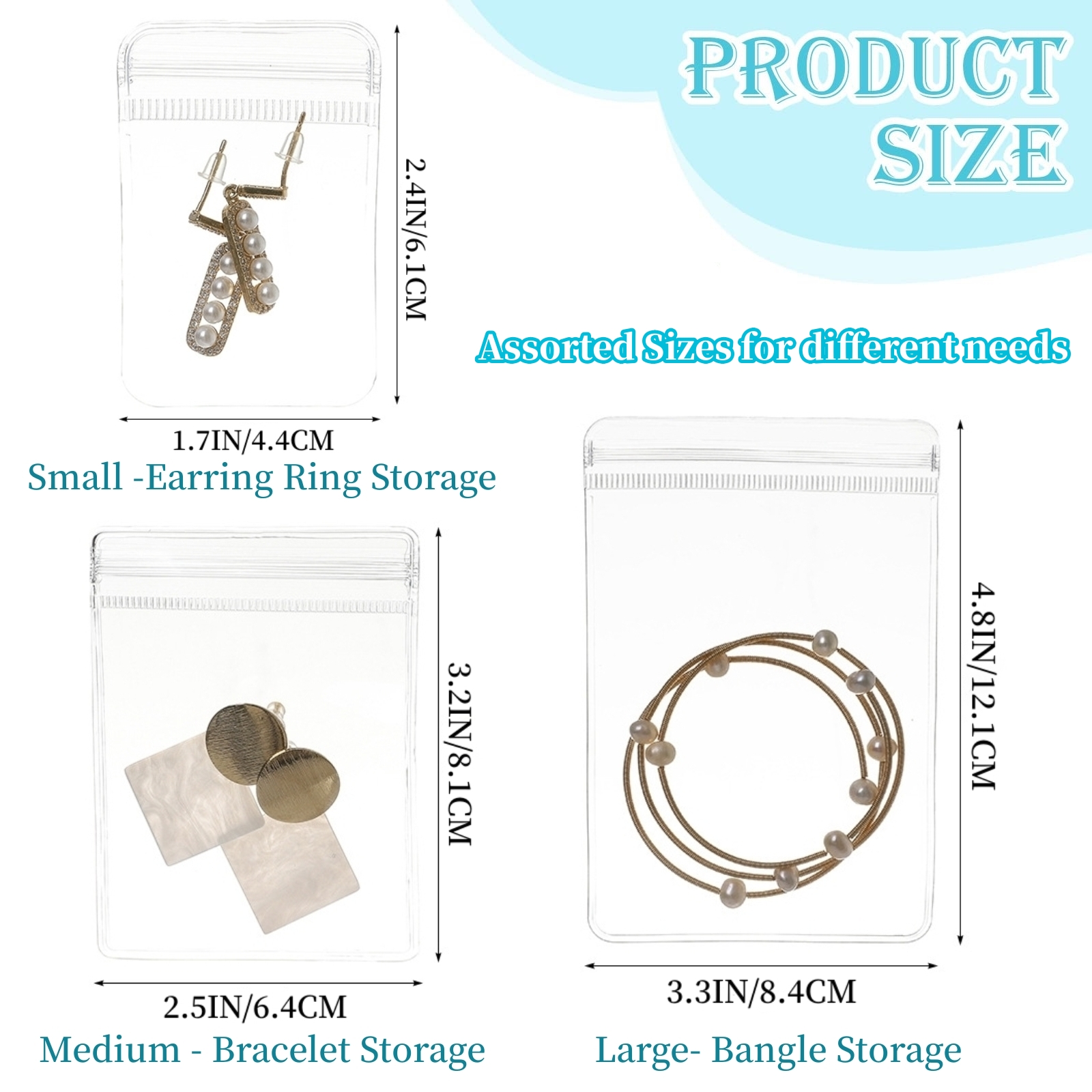 Portable rustproof jewelry bags in various sizes - Set of 10