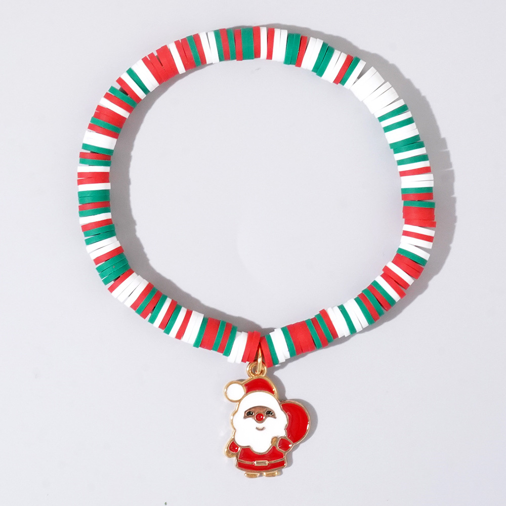 Christmas hand colored polymer clay beaded bracelet set gift