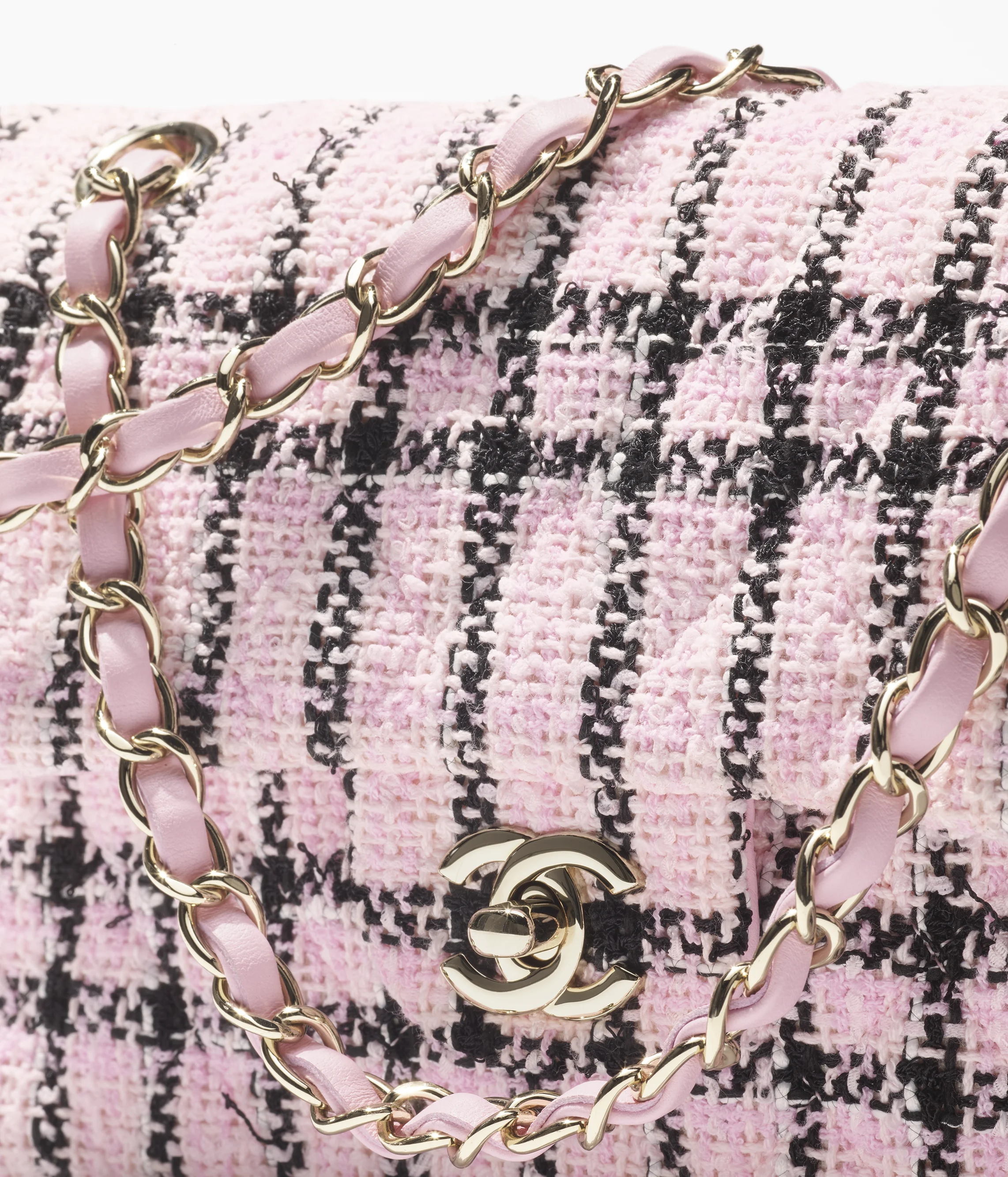 Chanel Small Classic Handbag Tweed & Gold-Tone Metal Pink & Black A01113-B20599-NAGCJ