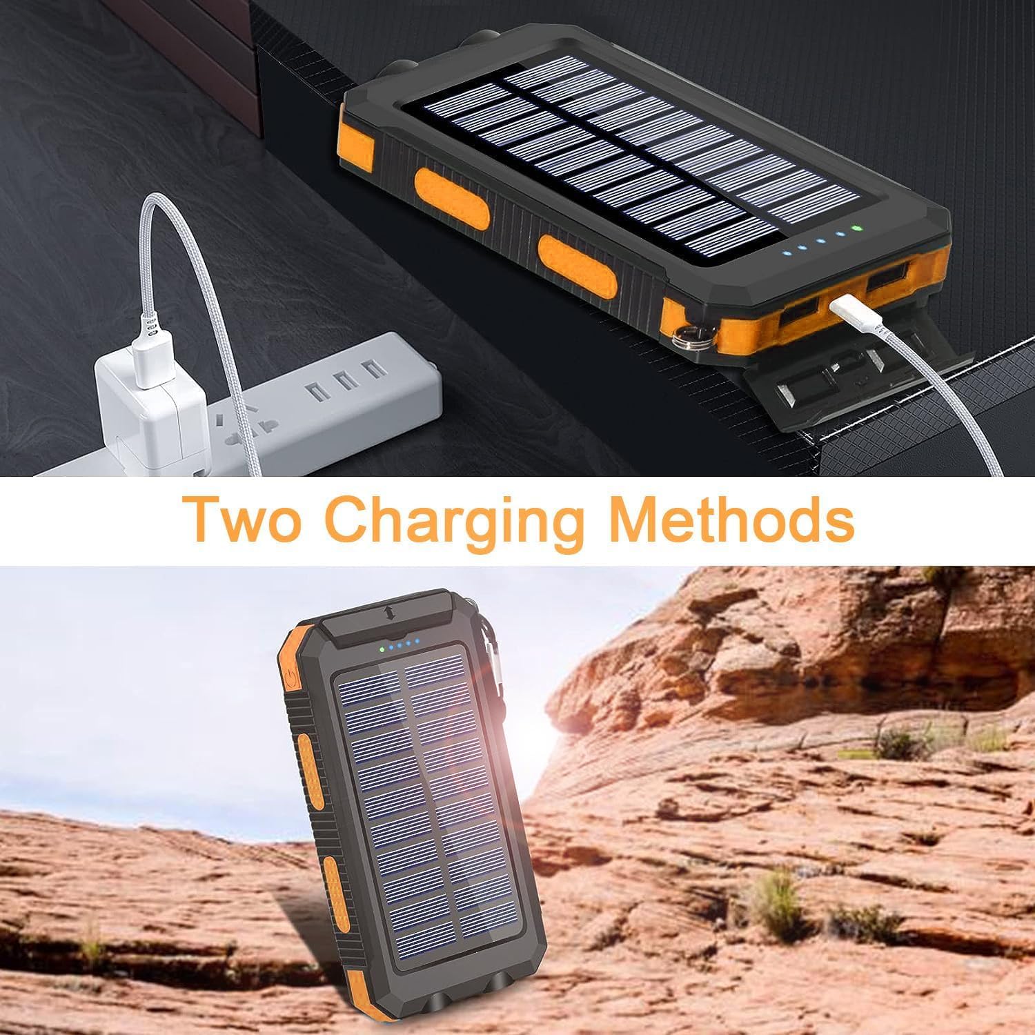 YELOMIN Solar Charger, 38800mAh Portable Solar Power Bank, Waterproof Battery Pack for Outdoor Activities, Camping External Backup Power Charger Dual USB 5V Outputs/LED Flashlights