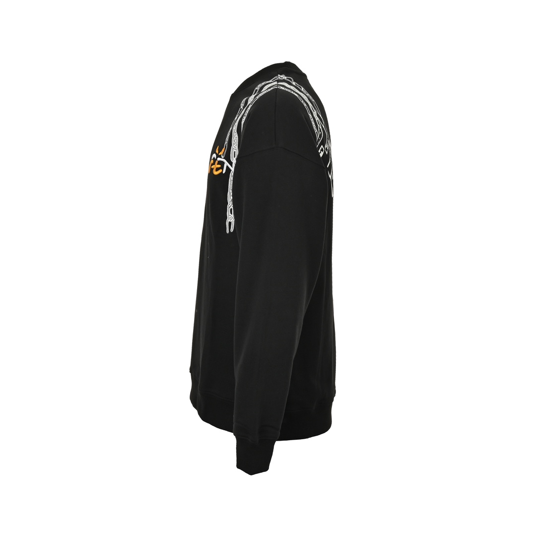 Fendi 24Fw crewneck sweatshirt with shoulder chain print and graffiti logo embroidery