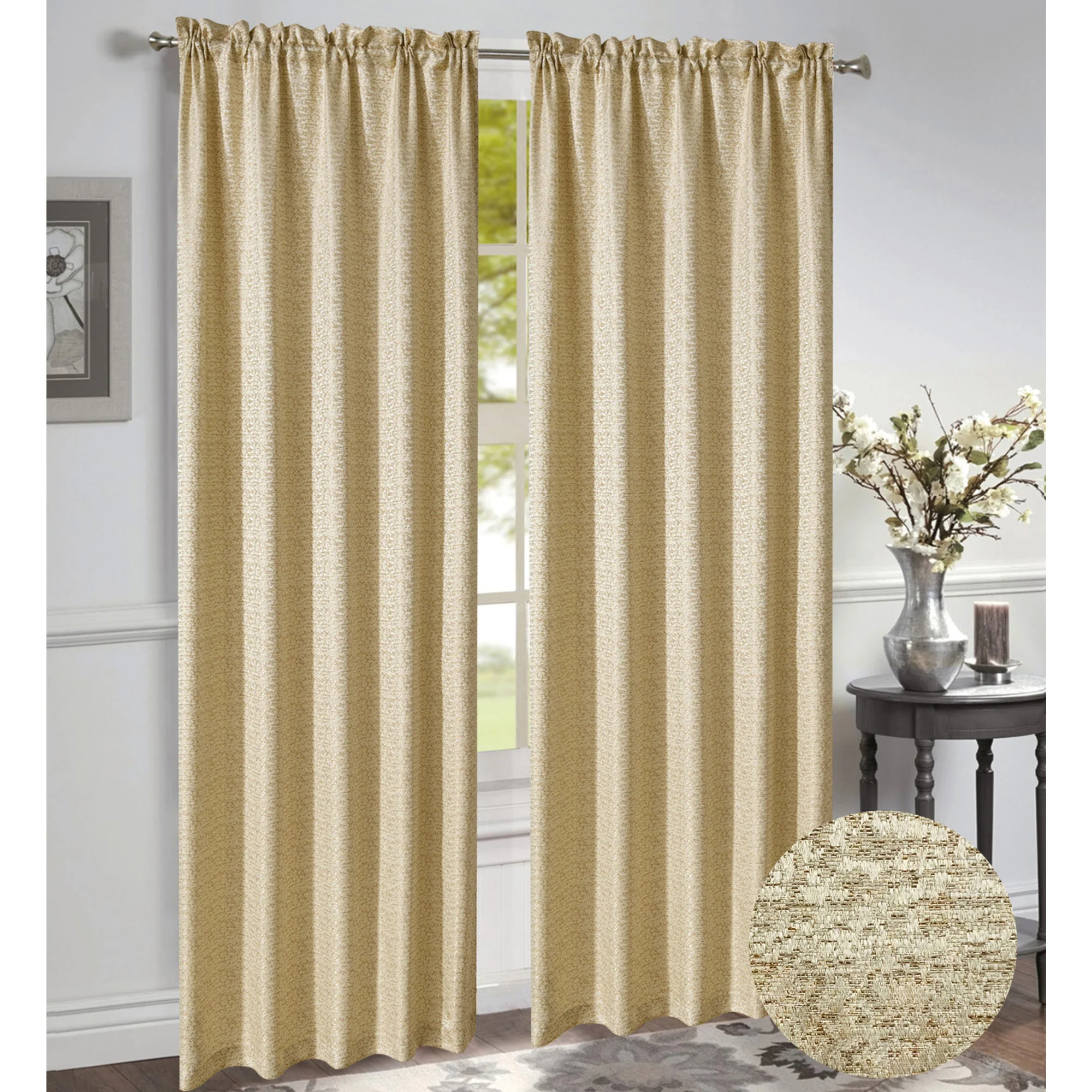 Norah Jacquard Rod Pocket Window Panel and Valance Treatments, All Sold Separately