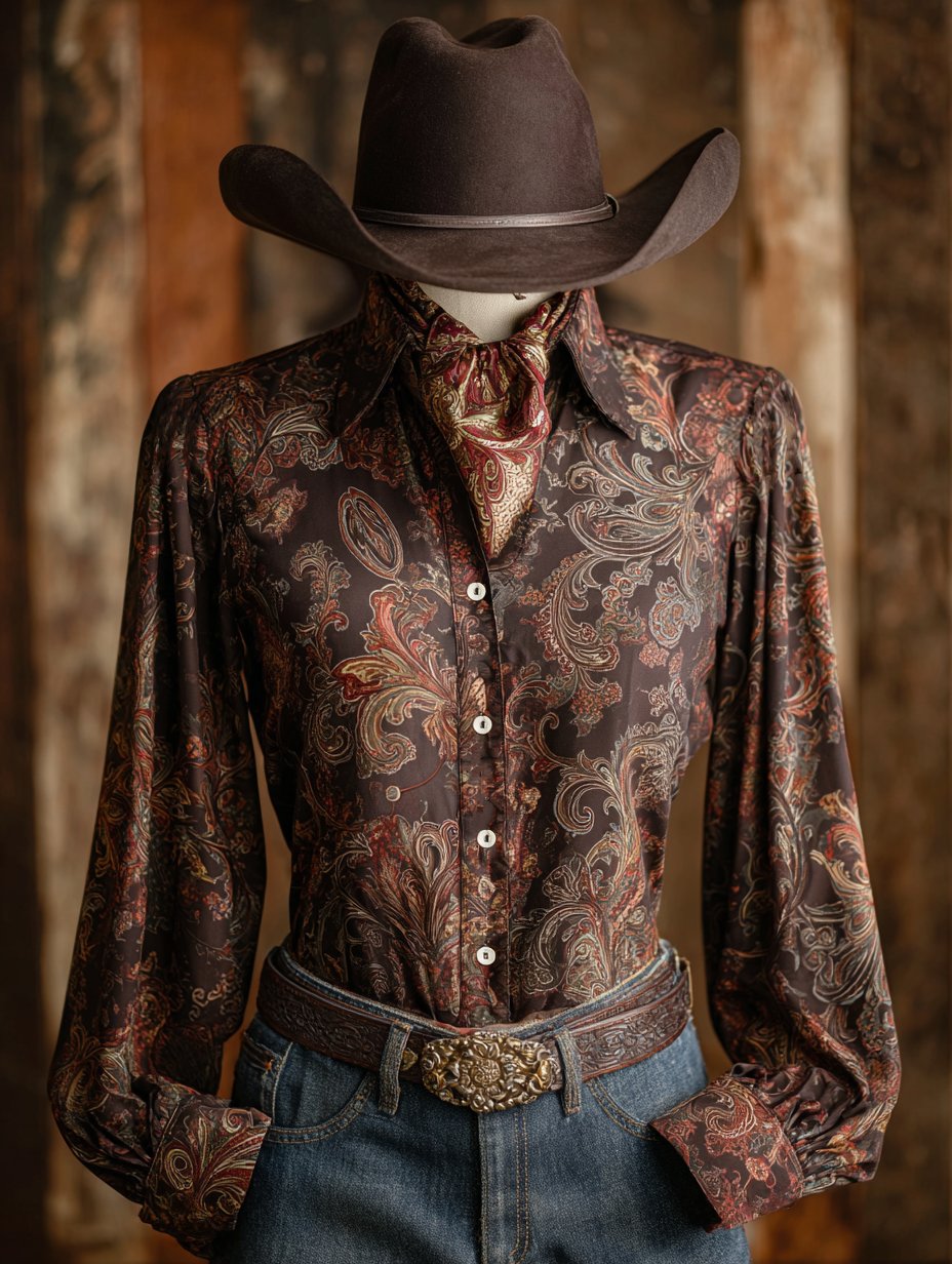 Women's Western Vintage Floral Long Sleeve Shirt