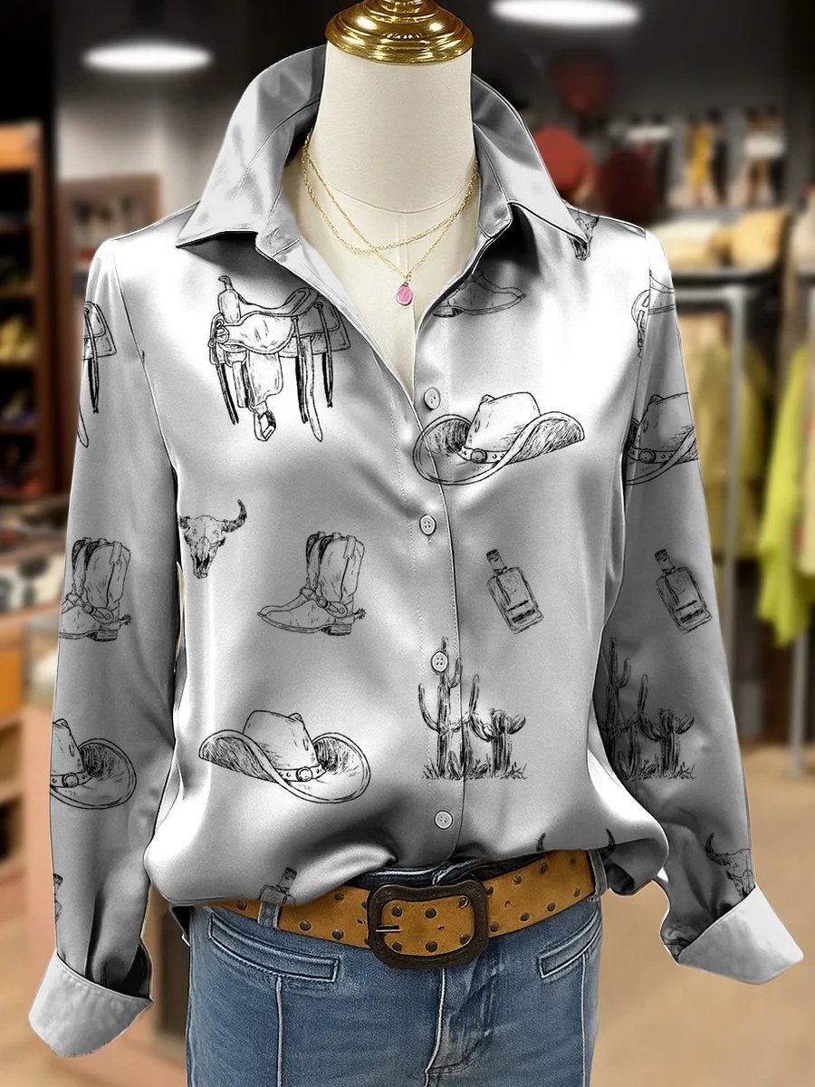 Women's Vintage Casual Western Satin Shirt