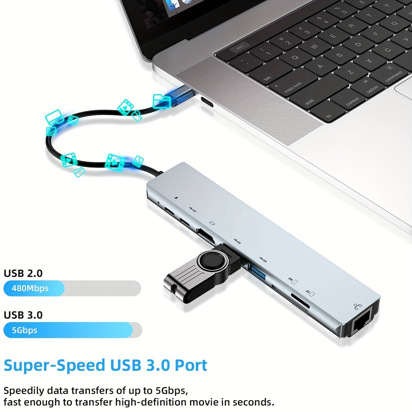 8 In 1 USB C HUB, USB C Adapter With 4K HDTV, 100W PD, USB C Port, USB 3.0,USB 2.0,RJ45 Ethernet, SD/TF Card Reader, Docking Station Compatible For MacBook Pro/Air USB C Laptops And Other Type C Devices