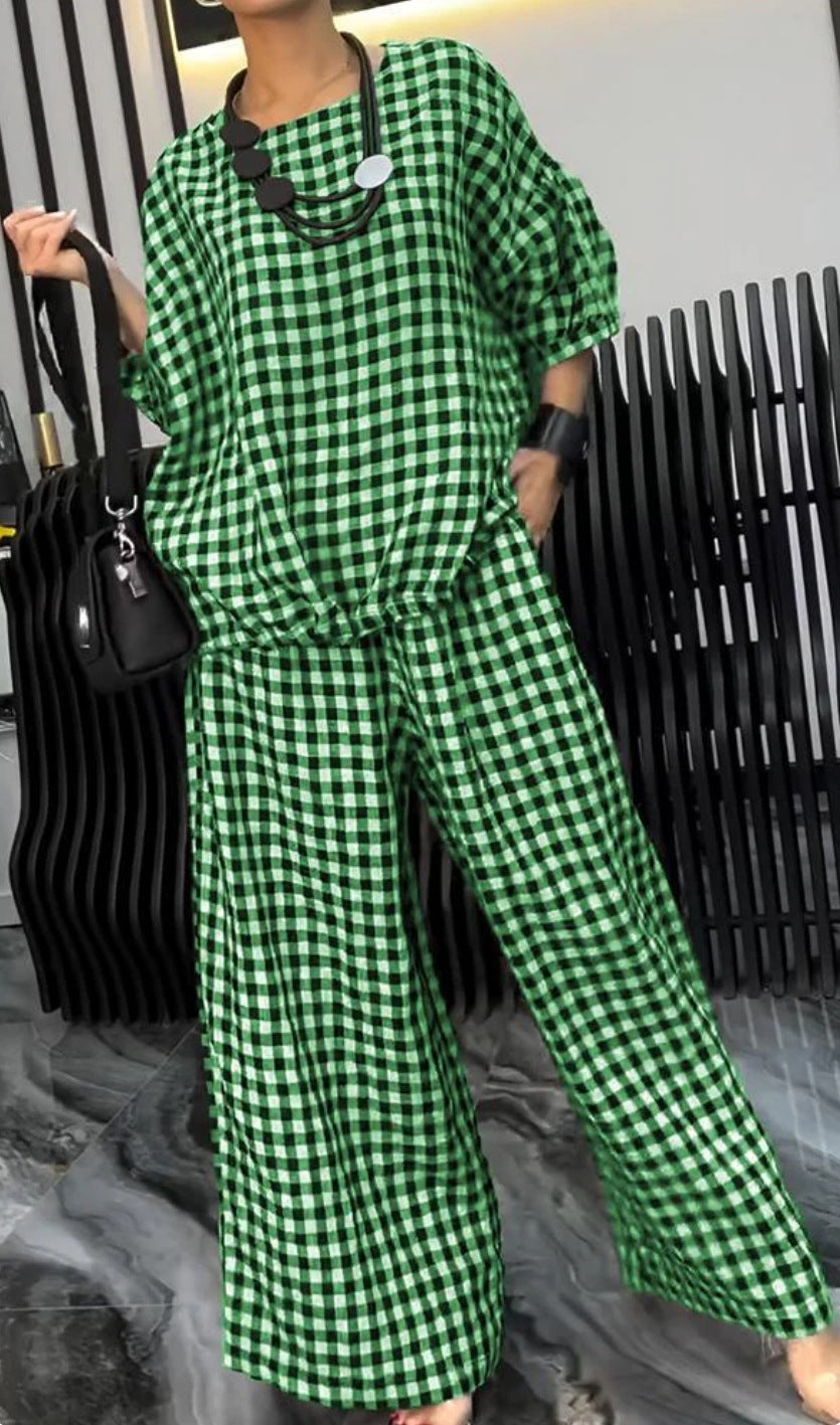 Women's Elastic Drawstring Wide-Leg Pants Suit