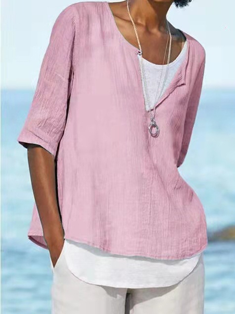 Solid Color Button Half Sleeve Casual Shirt