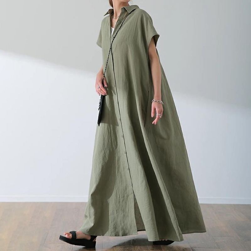 Vintage Button Down Casual Maxi Dress