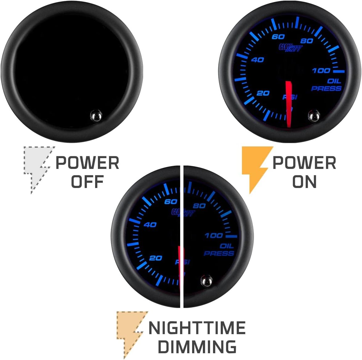 GlowShift Tinted 7 Color 100 PSI Oil Pressure Gauge Kit