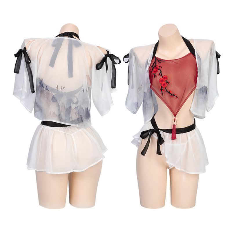 Han Costume Vintage Embroidery See Through Sexy Lingerie Set