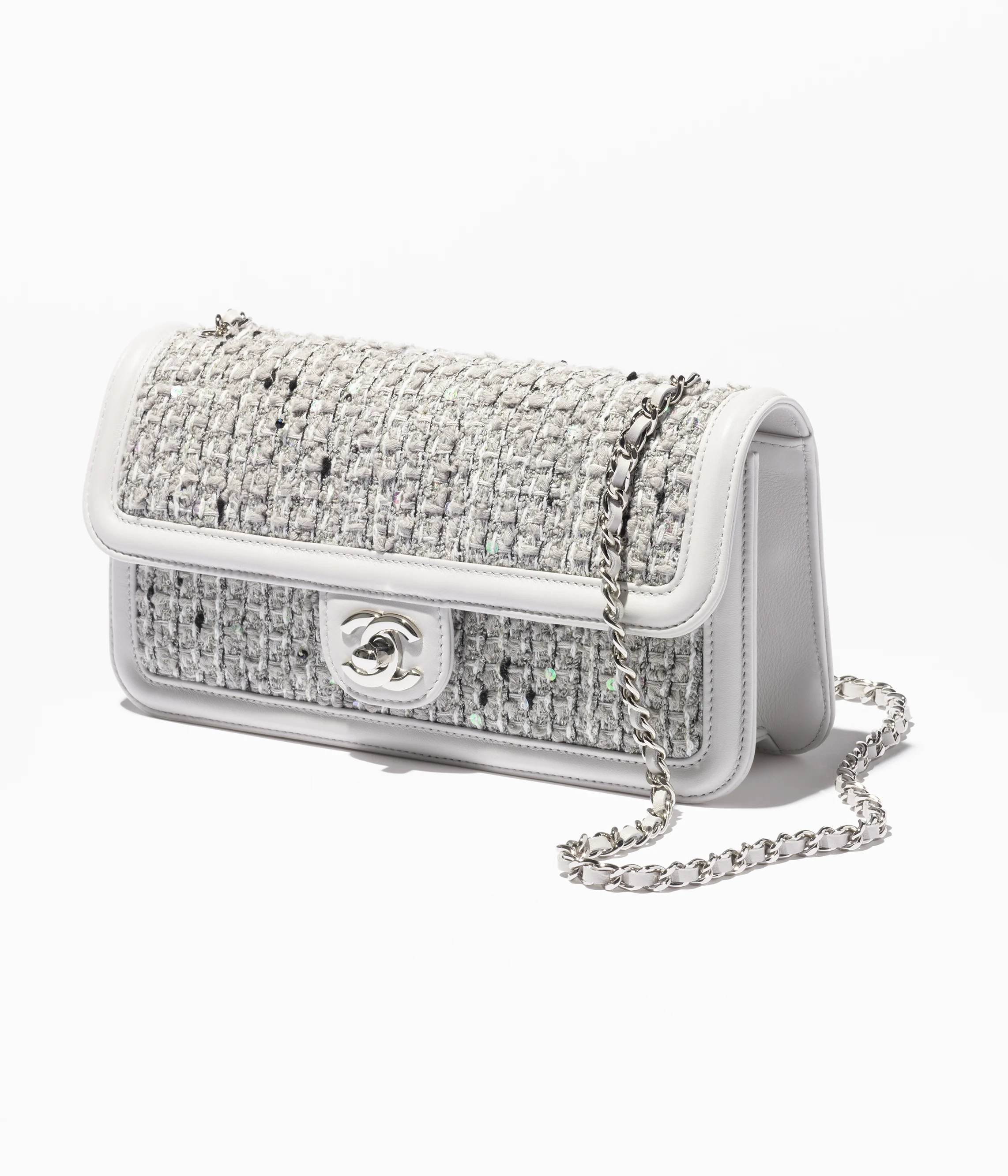 Chanel Small Flap Bag Tweed, Lambskin & Silver-Tone Metal Light Gray, White & Black AS5234-B19140-NACWN