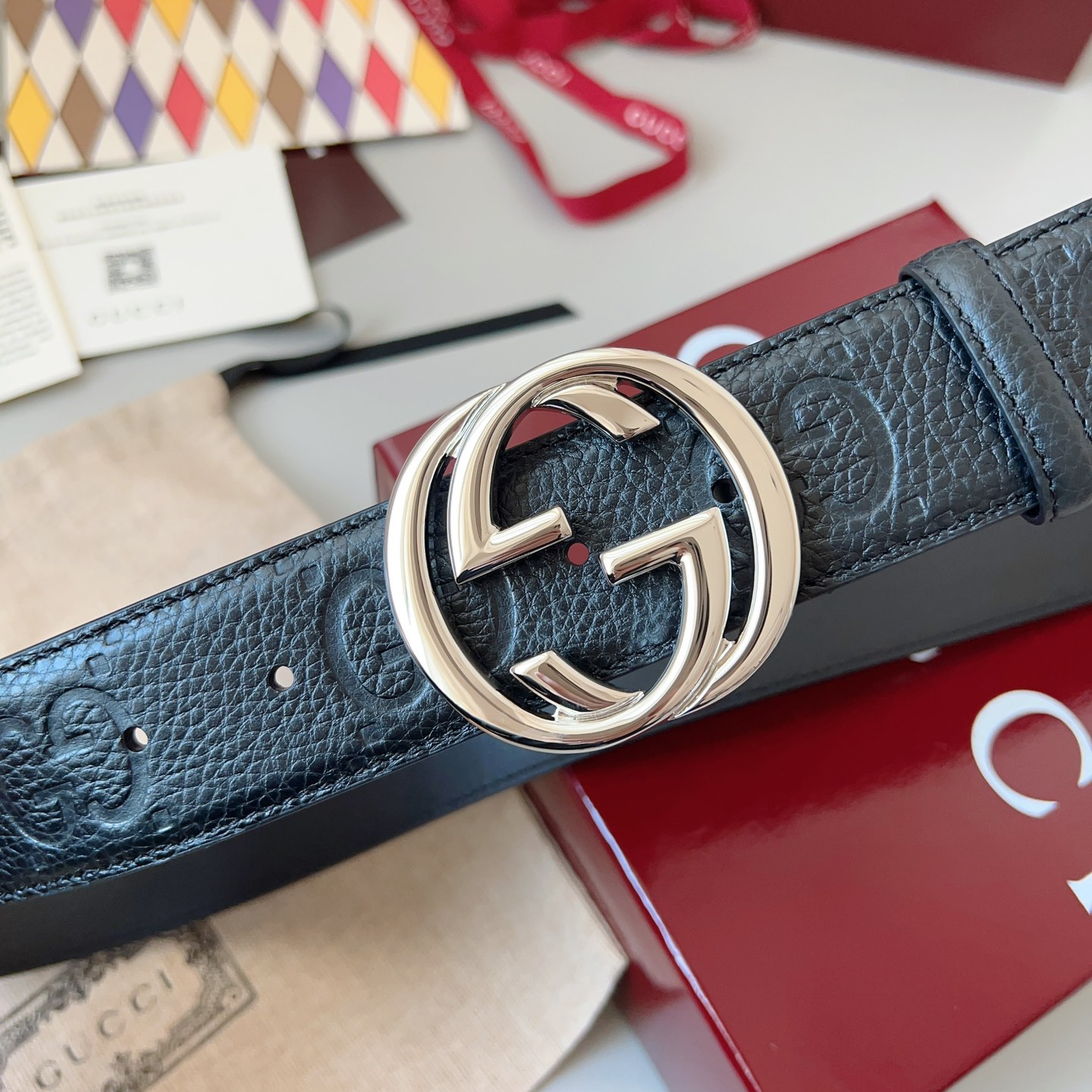 Gucci Interlocking Double G Buckle Printed Leather Belt 4.0CM Width