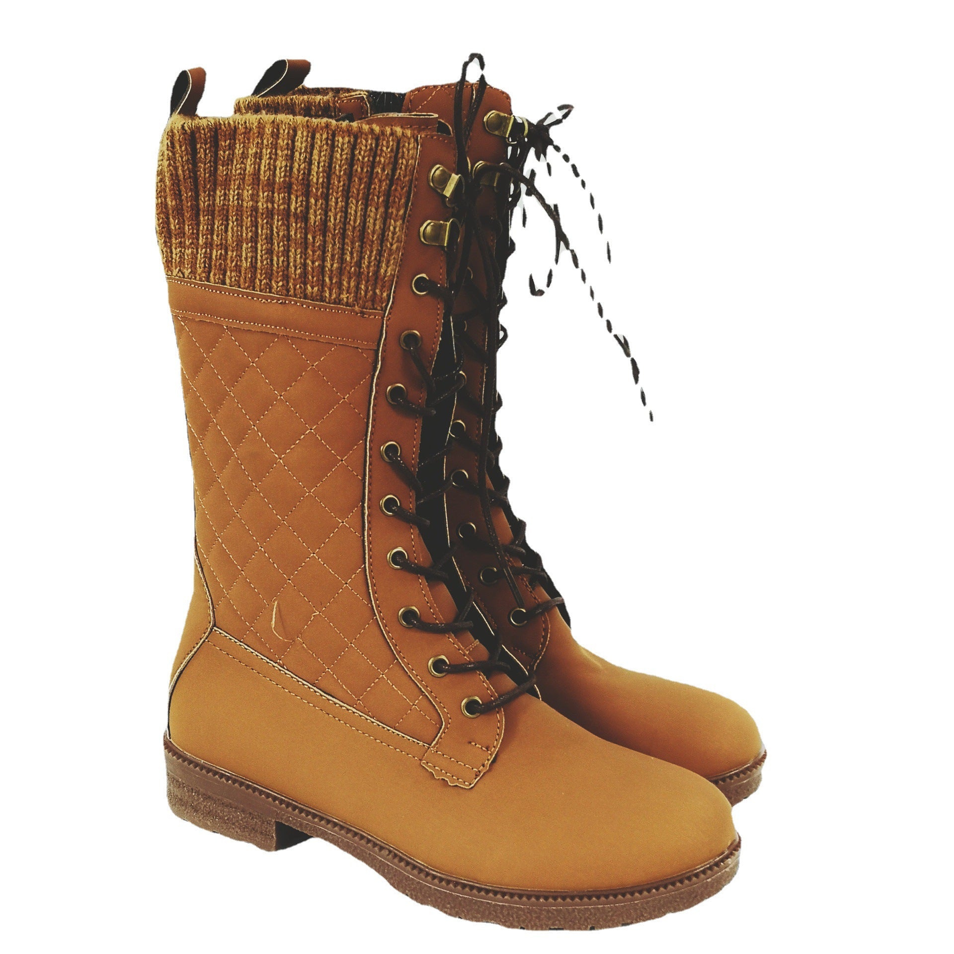 Autumn and Winter Women's Mid-Calf Flat Heel Snow Boots in Solid Color