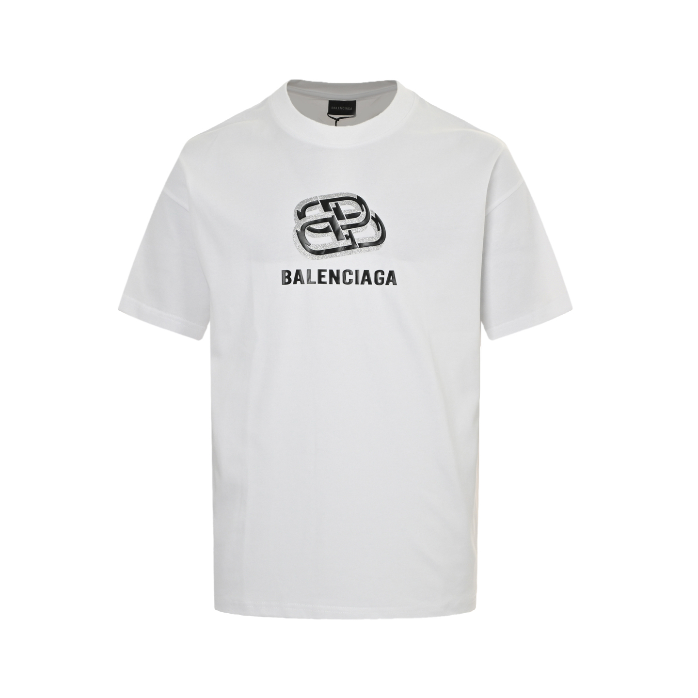 Balenciaga 25ss lock button silver embossed letter short sleeves