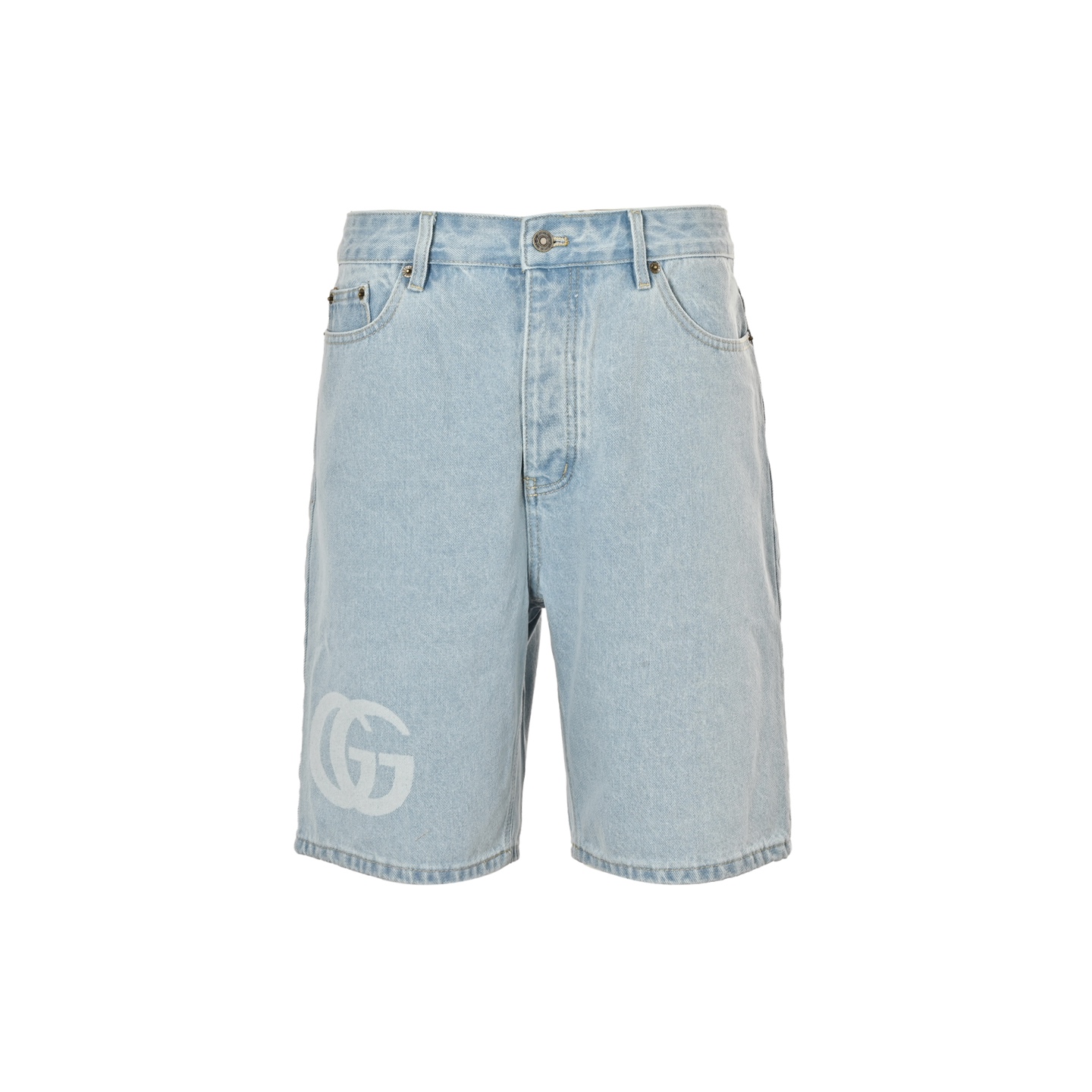 Gucci Double G print washed blue denim shorts