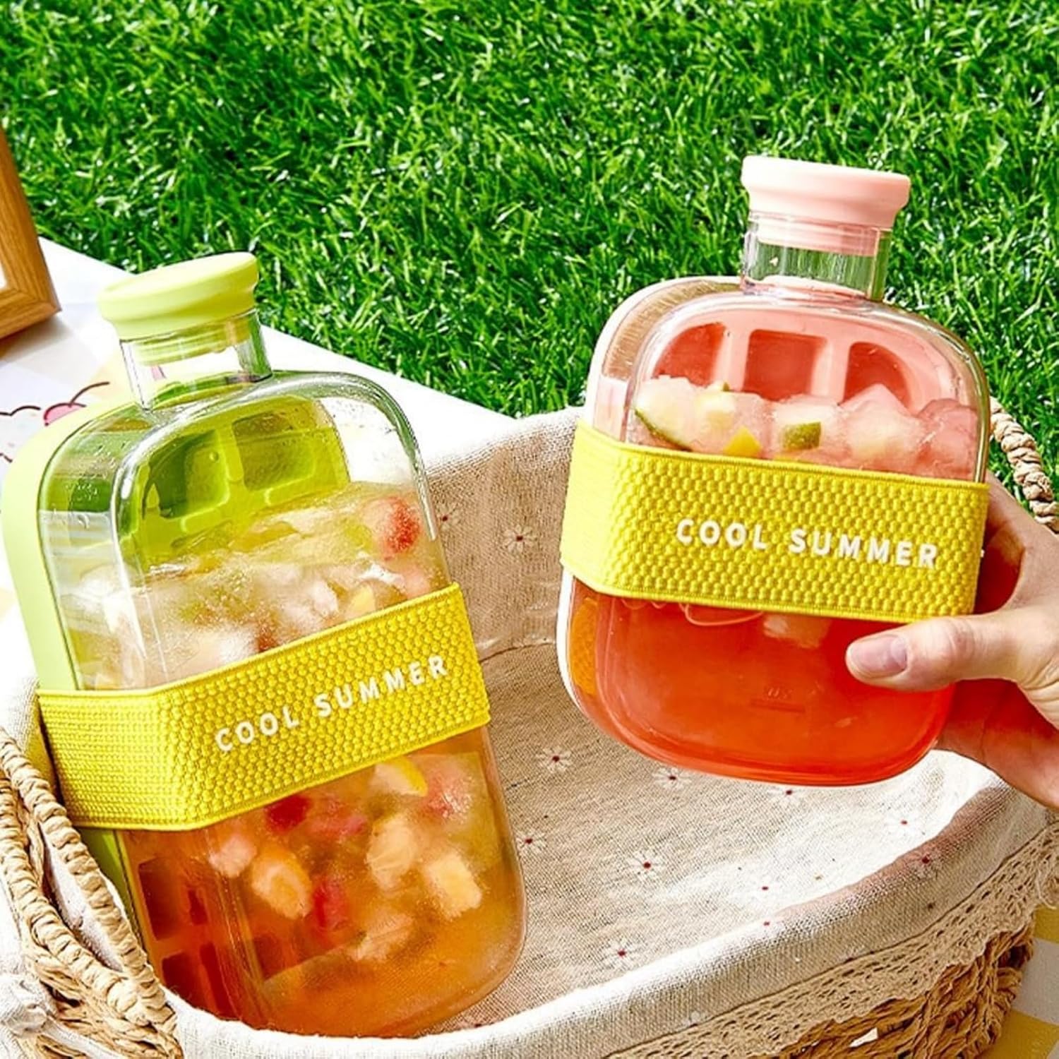 2-in-1 Ice Cube Water Bottle - Freeze & Sip with Touch-Free Release with Lid, Straw & Ice Bin