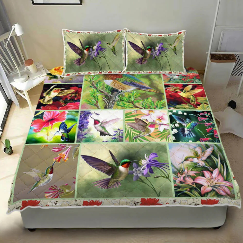 Beautiful Hummingbirds Quilt Bed Set