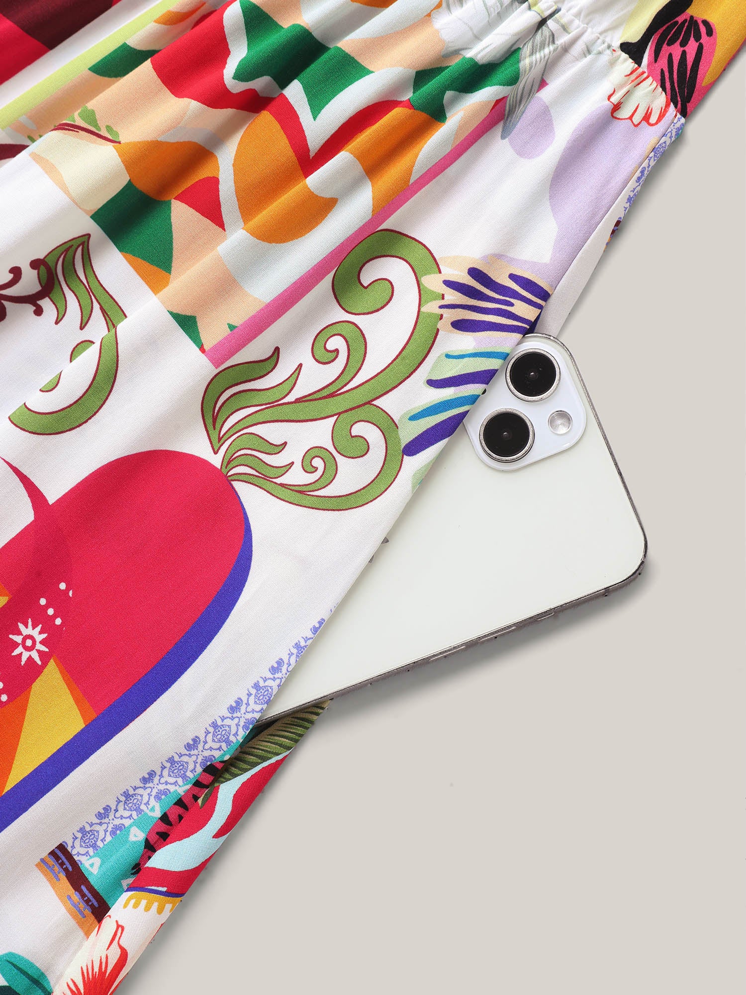 Tropical Collage Print Pockets Midi Dress