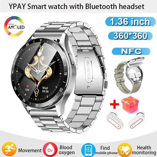 New wireless Bluetooth headset 2-in-1 HD Bluetooth Calling Smartwatch NCF Heart rate Blood pressure Monitor Sports smartwatch