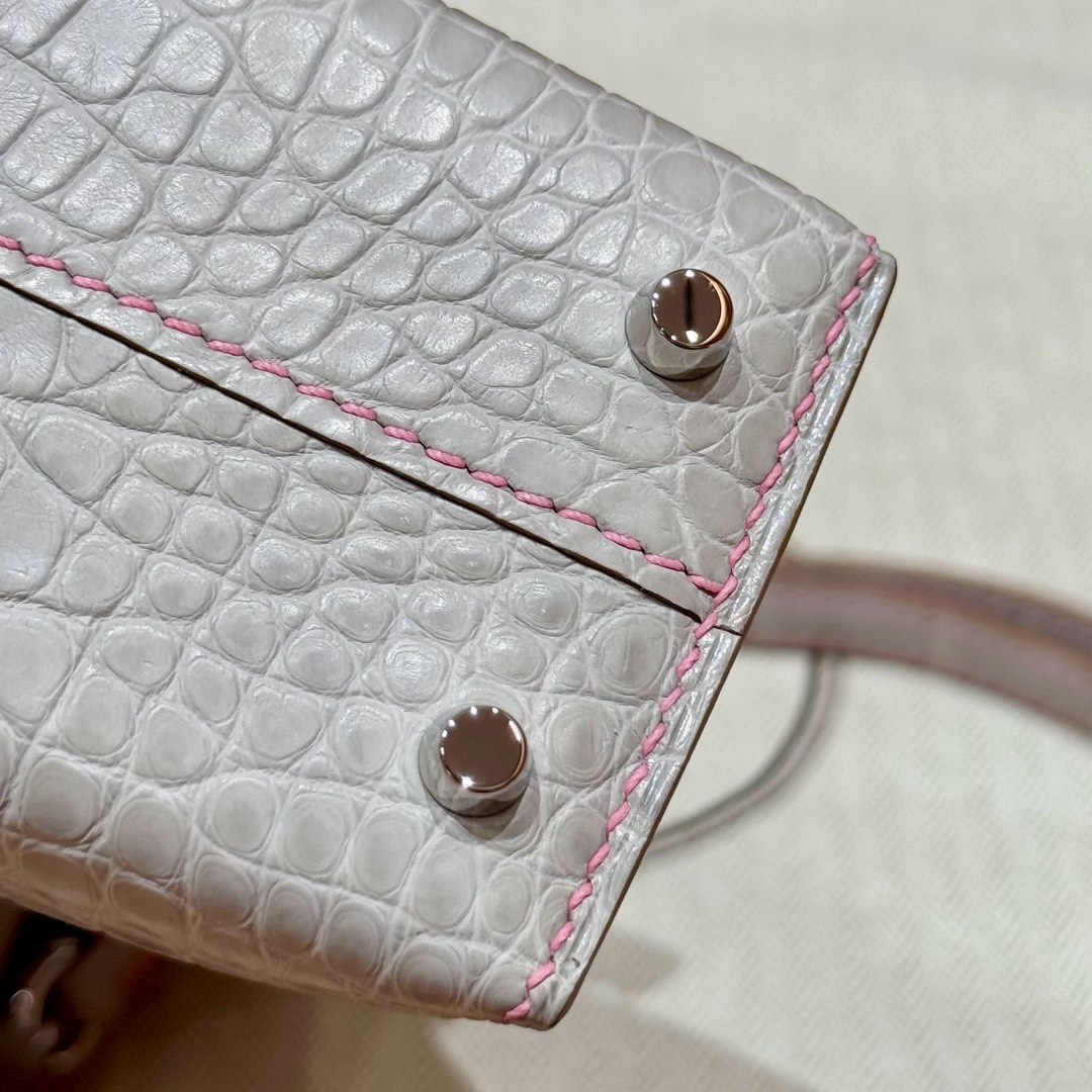 Hermes mini kelly 80Pearl Gray5PPink handbag (handmade to order)