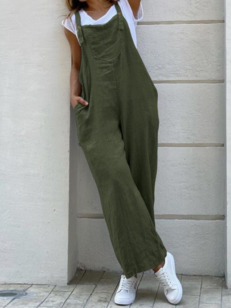 Loose Fit Patch Pocket Linen Cotton Jumpsuit