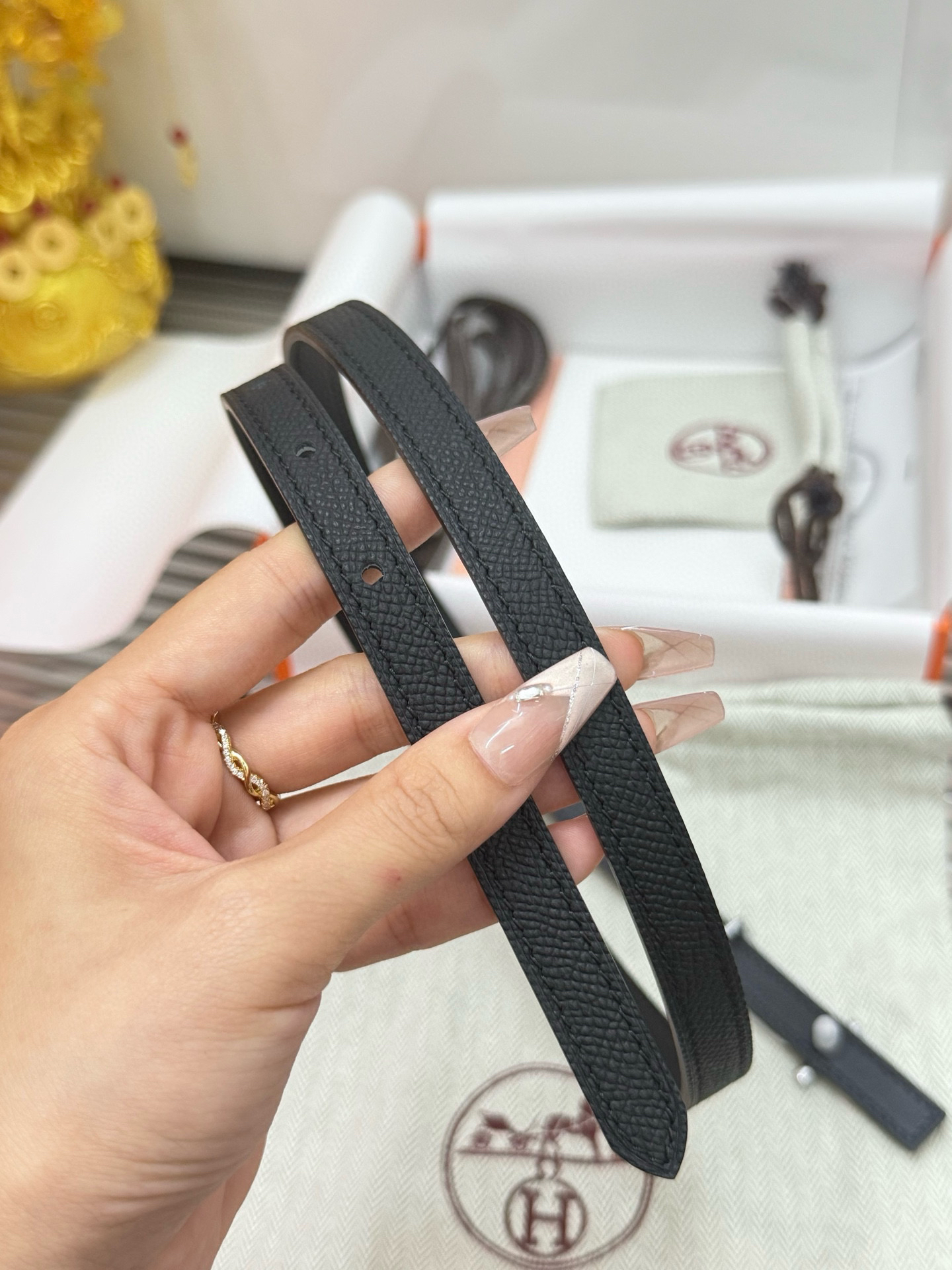Hermès Mens belt double-sided calfskin women's belt width 1.3CM