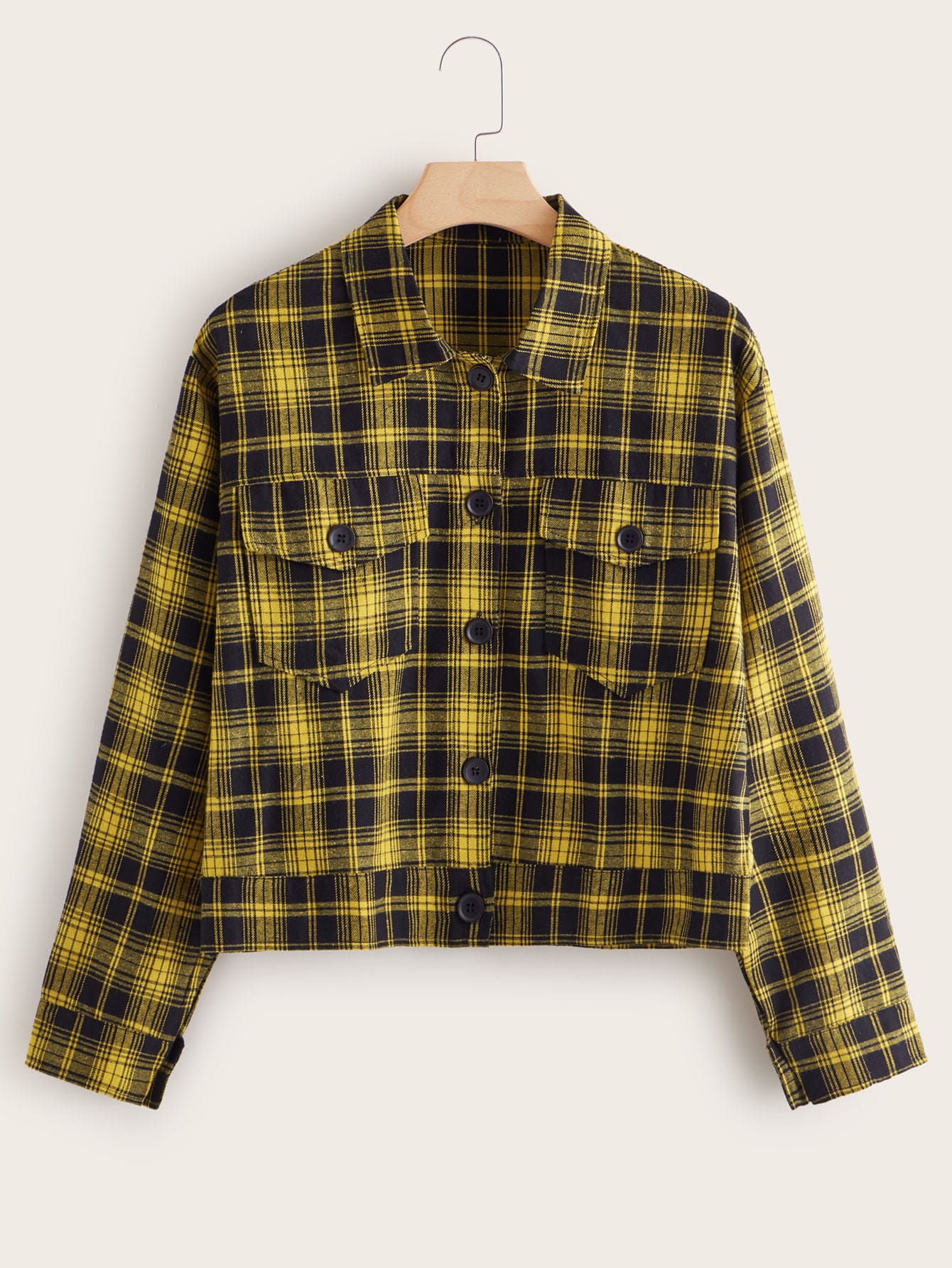 Plus Plaid Dual Pocket Patched Jacket