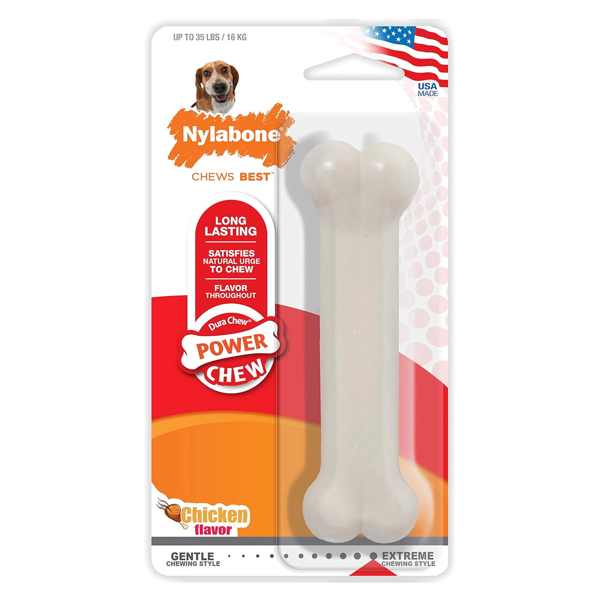 Nylabone Power Chew Flavored Durable Chew Toy for Dogs, for Medium Dogs, Chicken Flavor