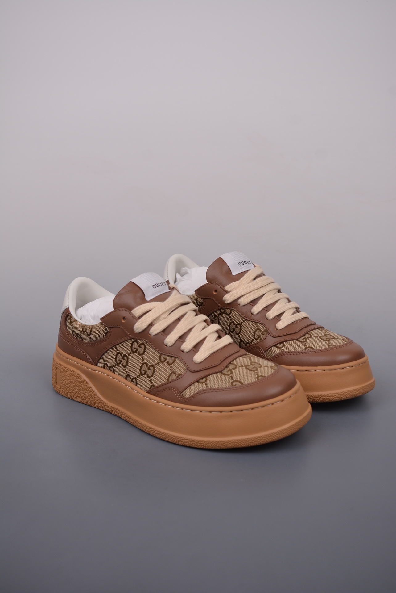 GUCCI  Leather Dark Brown Wood Grain GG Canvas