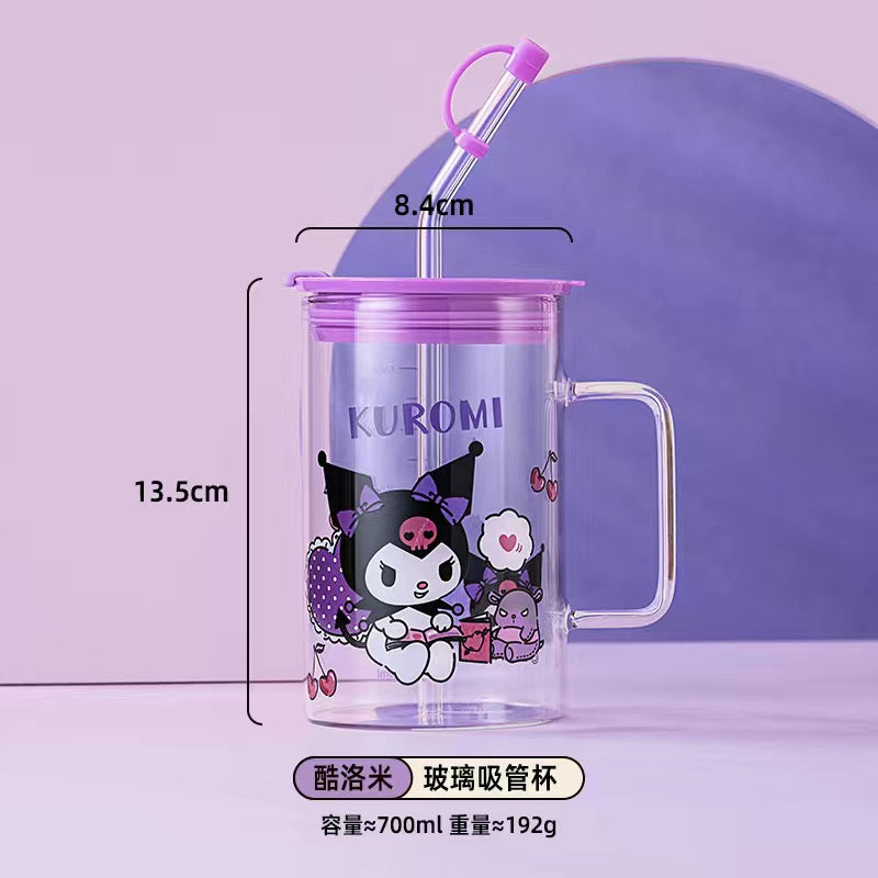 Sanrio Glass Mugs with Straws and Lids 23oz Drinking Glass Cups for Iced Coffee, Smoothie, Overnight Oats Containers