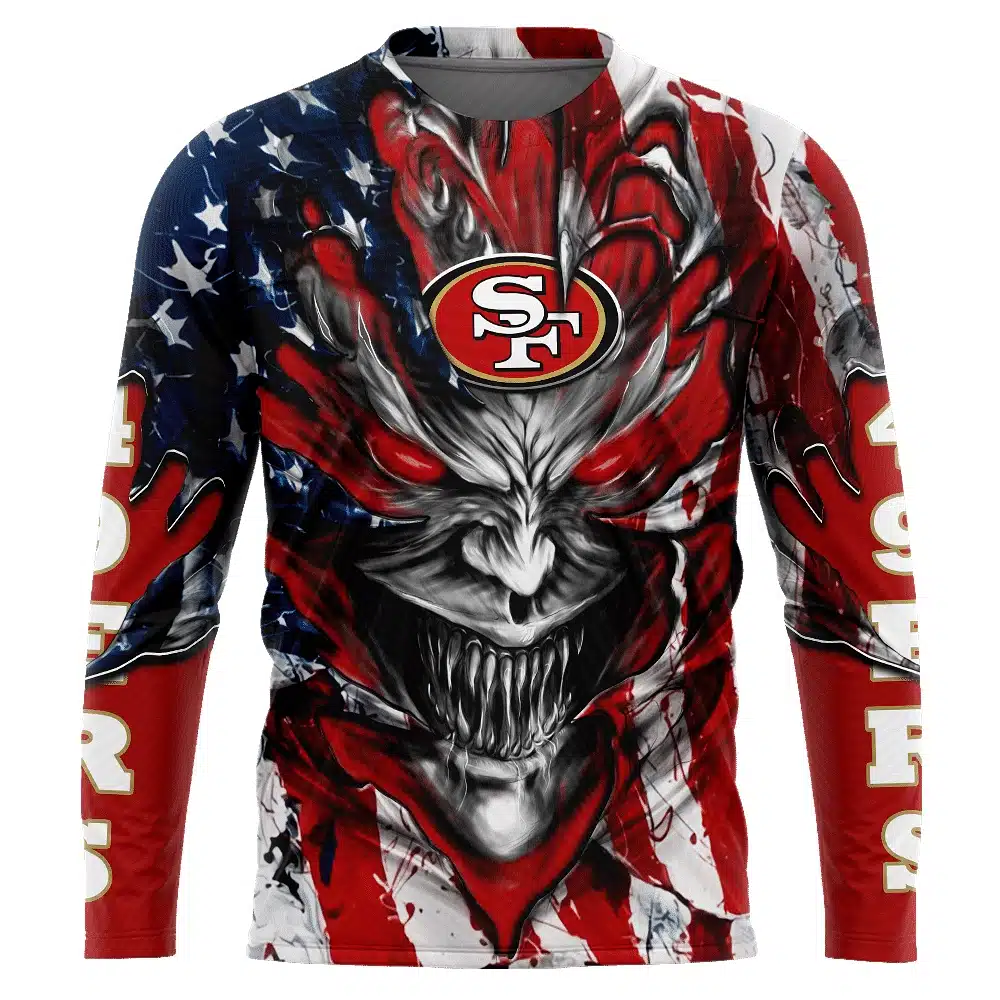 SAN FRANCISCO 49ERS DEMON FACE AMERICAN FLAG-3D UNISEX HOODIE